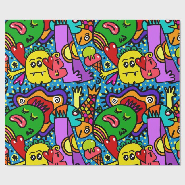 Colourful Doodle Monsters All Occasion Gift  Wrapping Paper (Flat)