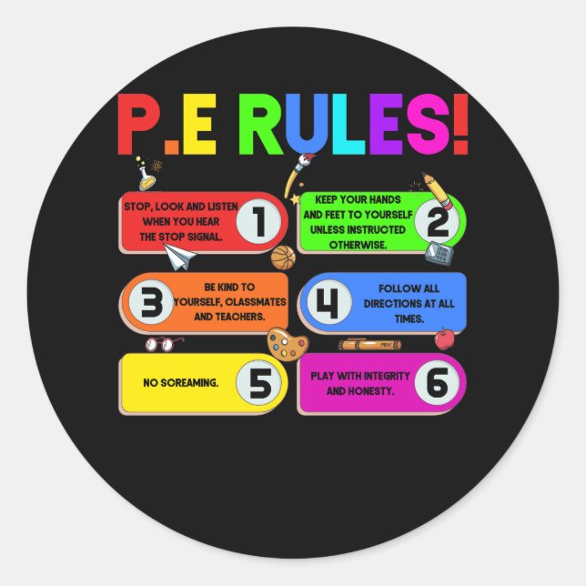 Colourful Doodle P.E. Teacher Physical Education R Classic Round Sticker (Front)