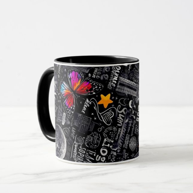 Colourful Doodle Pattern Coffee Mug | Cute Cartoon (Front Left)