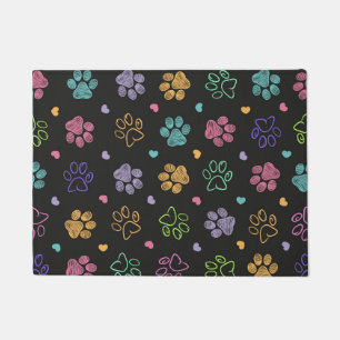 Colourful doodle paw prints doormat