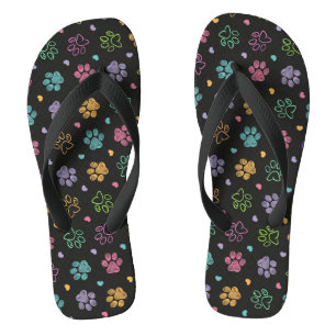 Colourful doodle paw prints flip flops