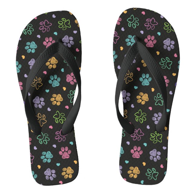 Colourful doodle paw prints flip flops (Footbed)