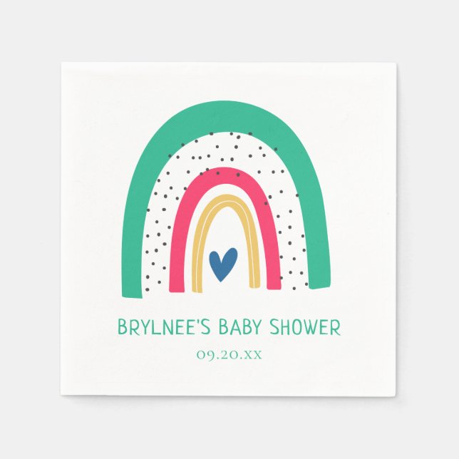 Colourful Doodle Rainbow Baby Shower Napkin (Front)