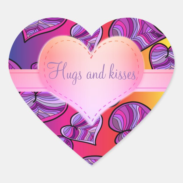 Colourful Doodle Rainbow Hearts Pattern Heart Sticker (Front)