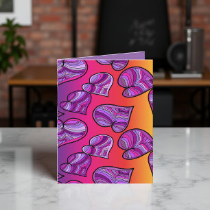 Colourful Doodle Rainbow Hearts Pattern Holiday Card