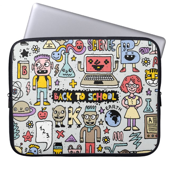 Colourful Doodle School Vintage Set Laptop Sleeve (Front)
