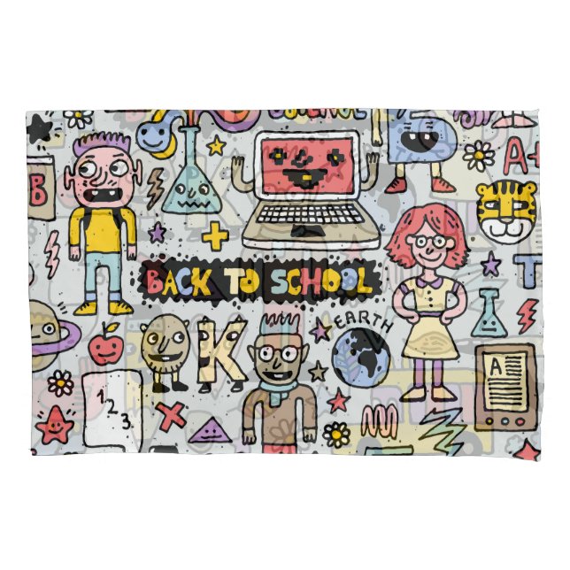 Colourful Doodle School Vintage Set Pillowcase (Front)