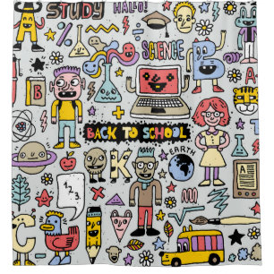 Colourful Doodle School Vintage Set Shower Curtain