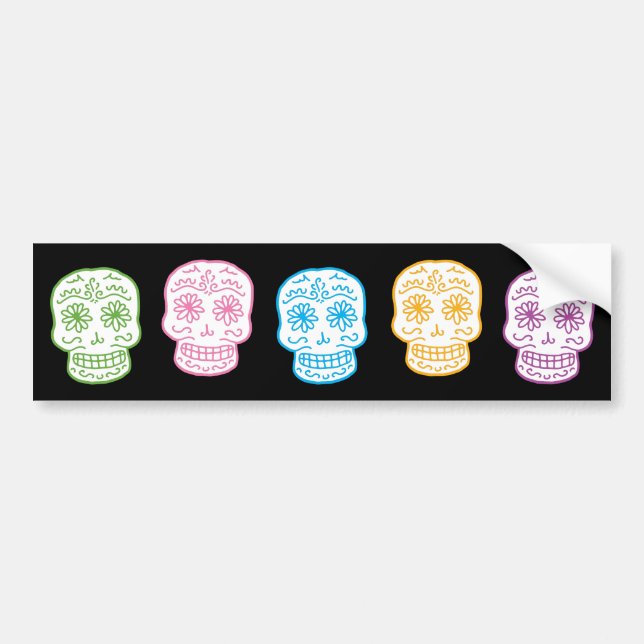 Colourful Doodle Skulls Bumper Sticker (Front)