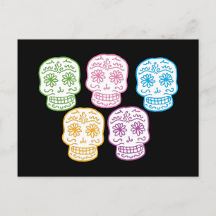 Colourful Doodle Skulls Postcard