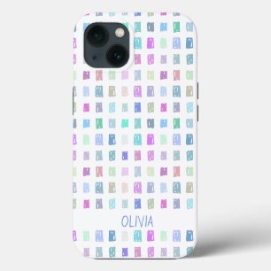 Colourful doodle squares iPhone 13 case