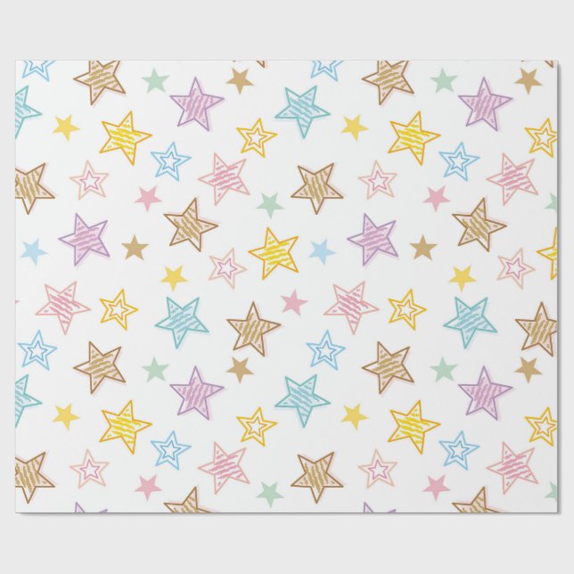 Colourful Doodle Stars Wrapping Paper (Flat)