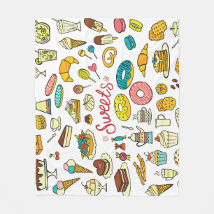 Colourful doodle sweets: dessert design fleece blanket