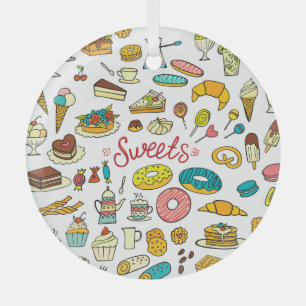 Colourful doodle sweets: dessert design glass tree decoration