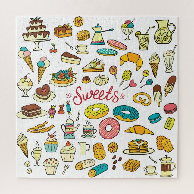 Colourful doodle sweets: dessert design jigsaw puzzle (Vertical)