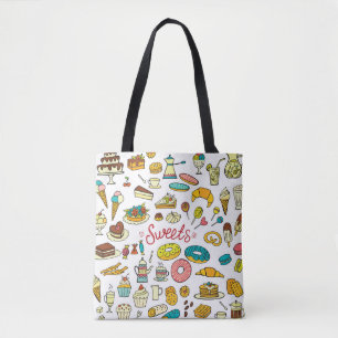 Colourful doodle sweets: dessert design tote bag