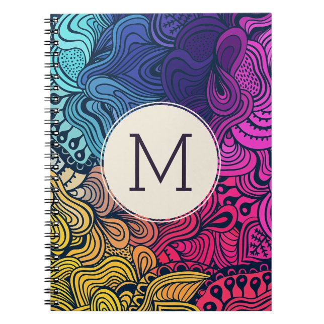 Colourful Doodle Swirls Monogram Notebook (Front)