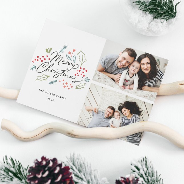 Colourful Doodles Merry Christmas 2 Photo Holiday Card (Creator Uploaded)