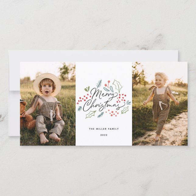 Colourful Doodles Merry Christmas 2 Photo Holiday Card (Front)