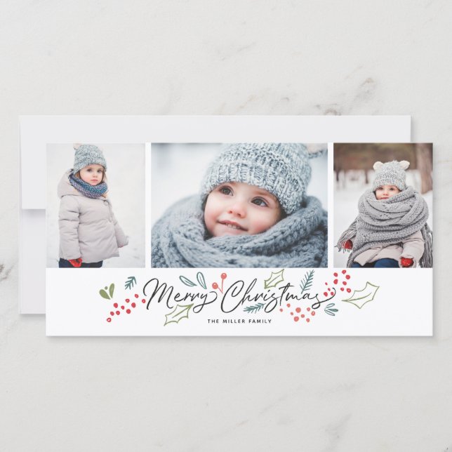 Colourful Doodles Merry Christmas 3 Photo Holiday Card (Front)