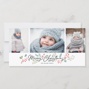 Colourful Doodles Merry Christmas 3 Photo Holiday Card