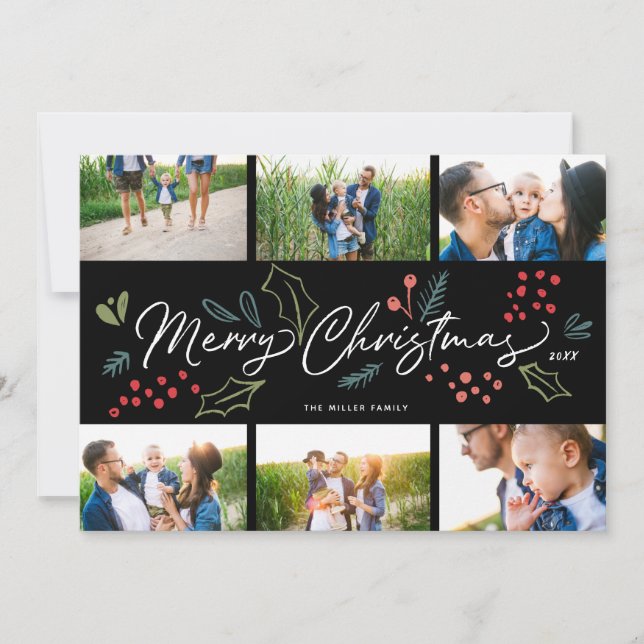 Colourful Doodles Merry Christmas 6 Multi-Photo BK Holiday Card (Front)