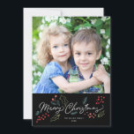 Colourful Doodles Merry Christmas Photo Black Holiday Card<br><div class="desc">This bright and colourful photo holiday card features our illustrated holiday foliage doodles and says "Merry Christmas" in a modern brush script. Comes with a matching pattern on the reverse for an extra special card. This design is part of a collection.</div>