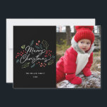 Colourful Doodles Merry Christmas Photo Black Holiday Card<br><div class="desc">This bright and colourful photo holiday card features our illustrated holiday foliage doodles and says "Merry Christmas" in a modern brush script. Comes with a matching pattern on the reverse for an extra special card. This design is part of a collection.</div>