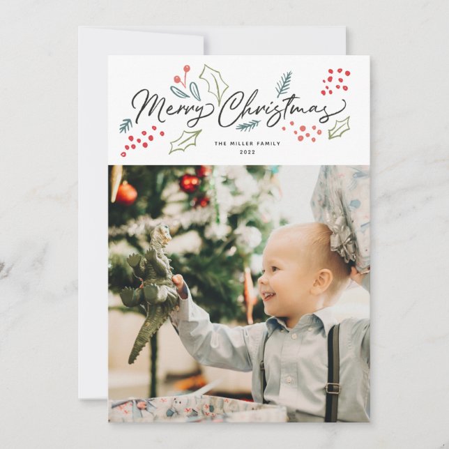 Colourful Doodles Merry Christmas Photo Holiday Card (Front)