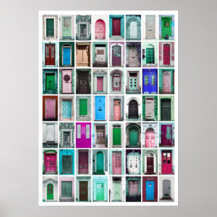 Colourful Doors Collage - Blue/Pink/Green/Purple Poster