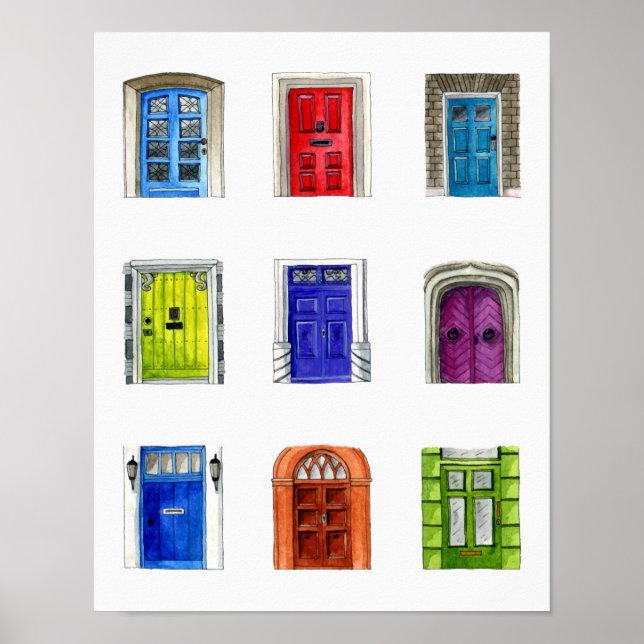 Colourful Doors Illustration Poster (Front)