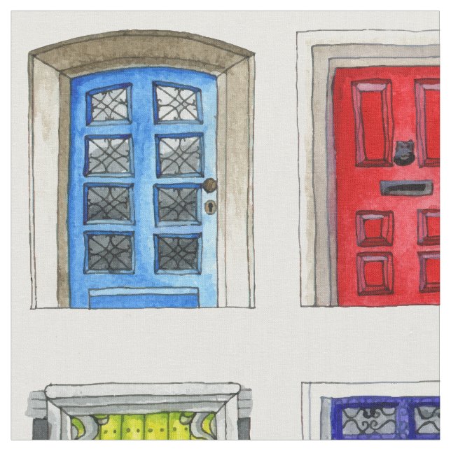 Colourful Doors Pattern Fabric (Close Up)