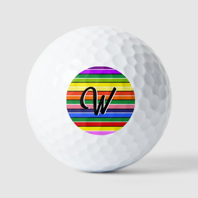 Colourful Dopamine Dressing Multi-Coloured Striped Golf Balls (Front)