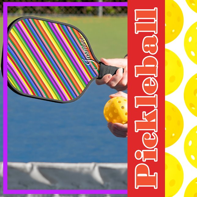 Colourful Dopamine Rainbow Striped Personalised Pickleball Paddle (Colorful Dopamine Rainbow Striped Personalized Pickleball Paddle
)