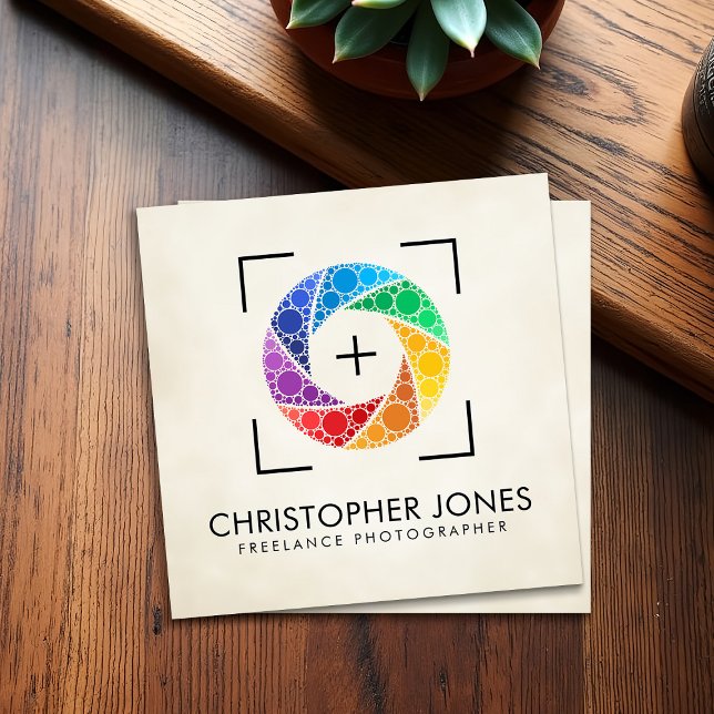 Colourful Dot Art Camera Shutter Photographer  Square Business Card (Creator Uploaded)