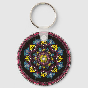 Colourful Dot Art Mandala   Sacred Geometry Boho Key Ring