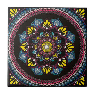 Colourful Dot Art Mandala Sacred Geometry Boho Tile