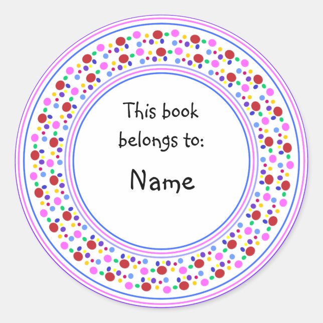 Colourful dot design bookplate classic round sticker (Front)