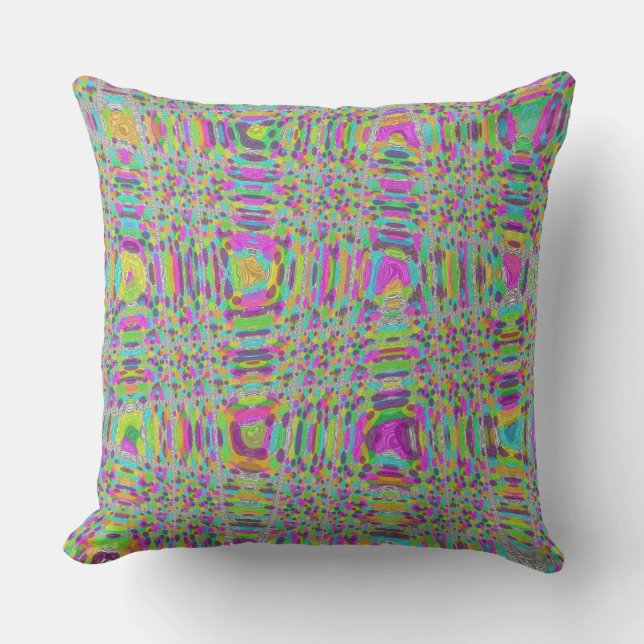 Colourful Dot Zig Zag Pink Yellow Green Pillow (Front)