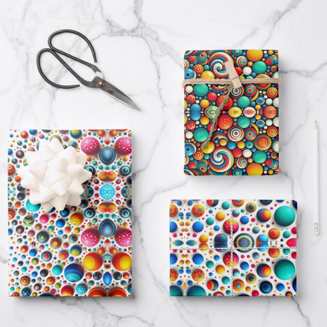 Colourful Dots Abstract Wrapping Paper Sheet (Front)