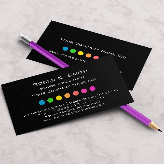 Colourful Dots Against Black Corporate Chic Business Card (Creator Uploaded)