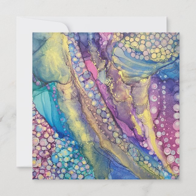 Colourful Dots Alcohol Ink Abstract Art Blank Card (Front)