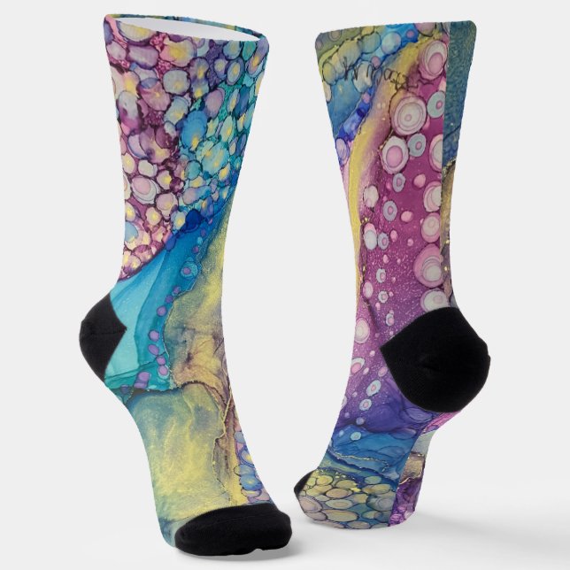 Colourful Dots Alcohol Ink Abstract Art Crazy Sock (Angled)