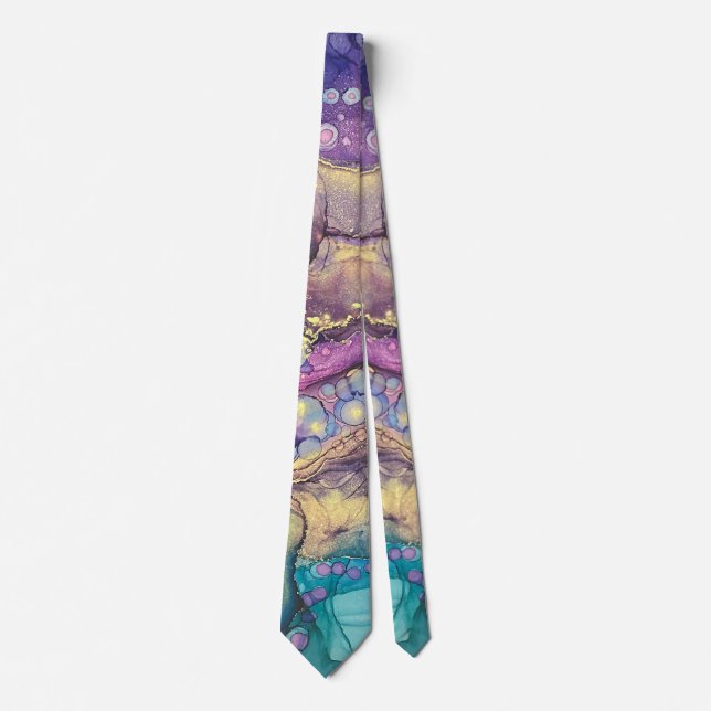 Colourful Dots Alcohol Ink Liquid Abstract Art 1 Tie (Front)