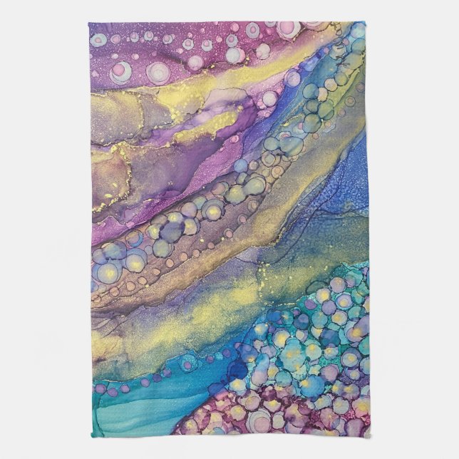 Colourful Dots Alcohol Ink Liquid Abstract Art 2 Tea Towel (Vertical)