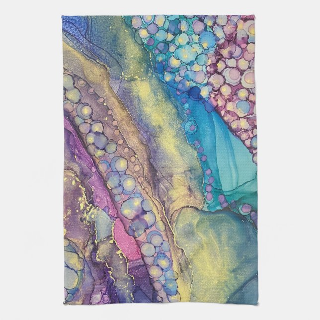 Colourful Dots Alcohol Ink Liquid Abstract Art 3 Tea Towel (Vertical)