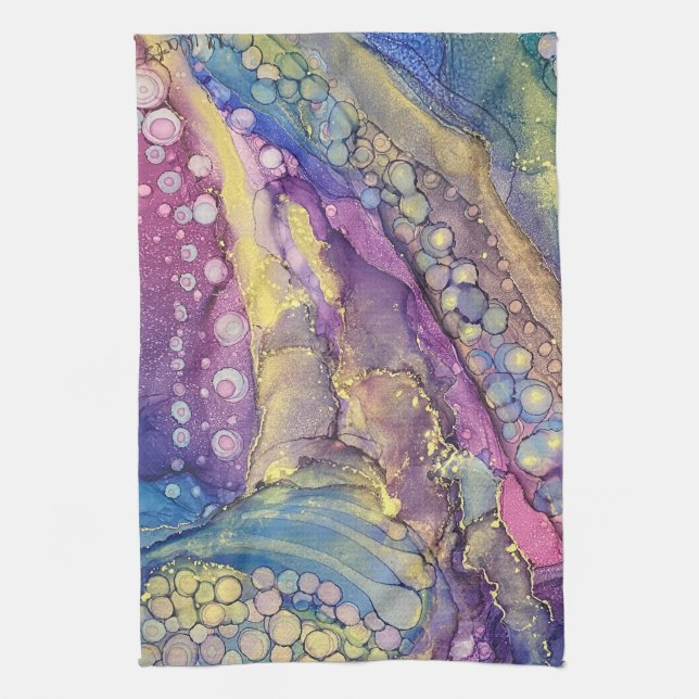 Colourful Dots Alcohol Ink Liquid Abstract Art 4 Tea Towel (Vertical)