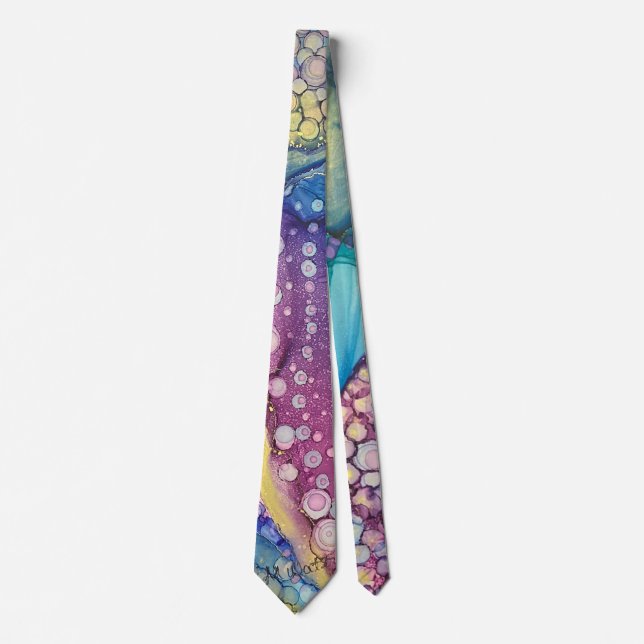 Colourful Dots Alcohol Ink Liquid Abstract Art 6 Tie (Front)