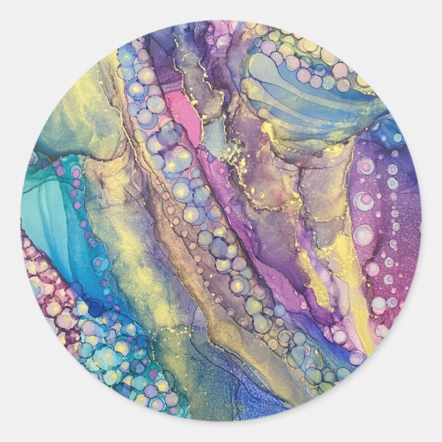 Colourful Dots Alcohol Ink Liquid Abstract Art Classic Round Sticker (Front)