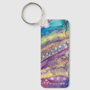 Colourful Dots Alcohol Ink Liquid Abstract Art Key Ring